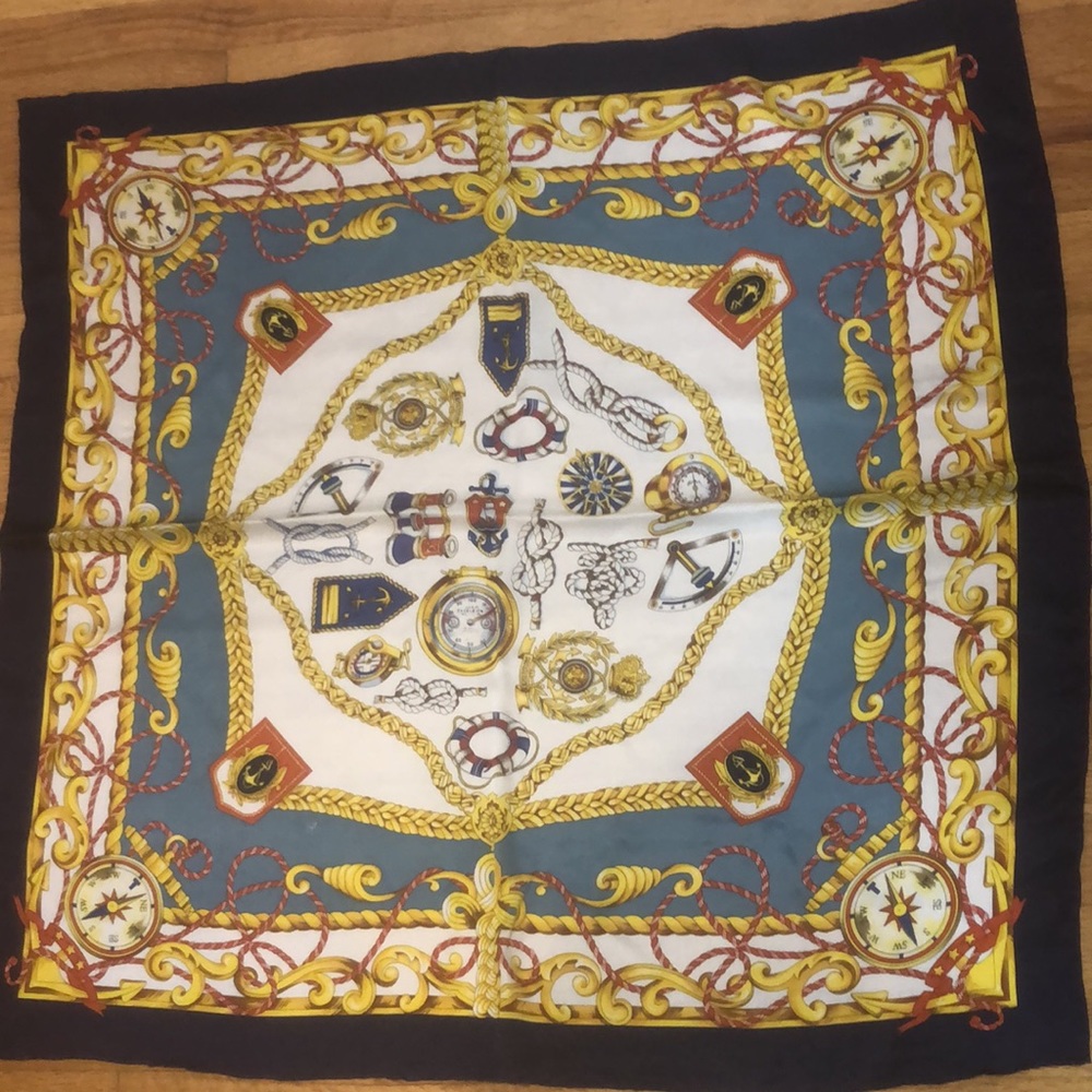 VTG Adana Nautical Theme Square Silk Hand Rolled Scarf - Picture 5 of 15